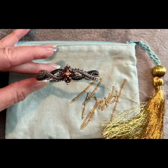 Barbara Bixby 18k Gold Sterling Silver Rhodolite Garnet Black Onyx Cross Over - Picture 10 of 10